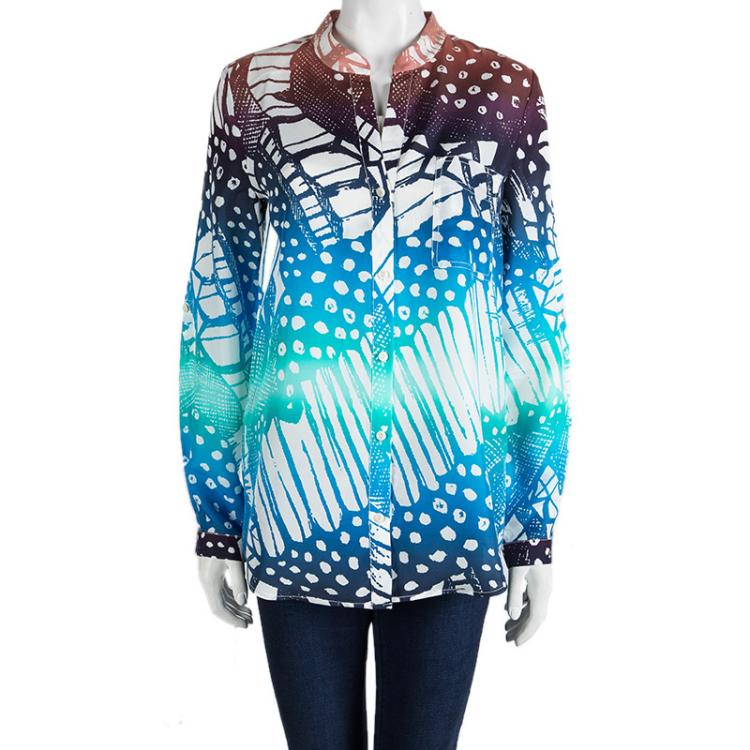 مملوكة مسبقًا Diane Von Furstenberg Multicolor Printed Silk Gilmore Habotai Shirt M