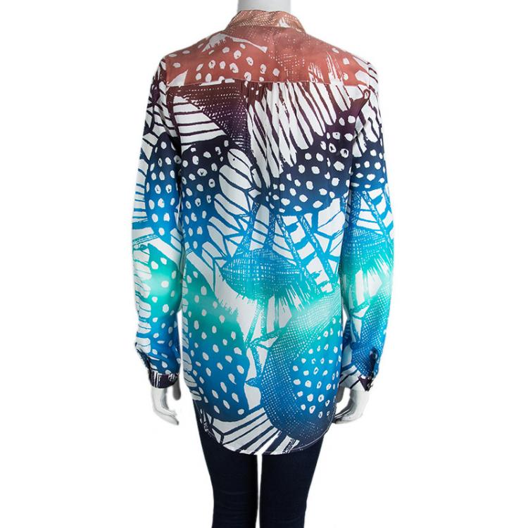 مملوكة مسبقًا Diane Von Furstenberg Multicolor Printed Silk Gilmore Habotai Shirt M