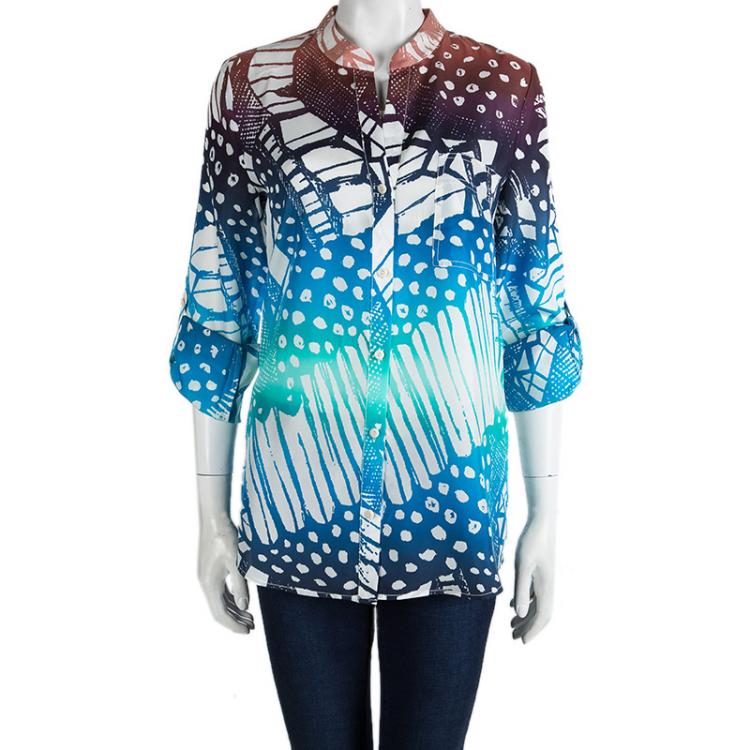 مملوكة مسبقًا Diane Von Furstenberg Multicolor Printed Silk Gilmore Habotai Shirt M