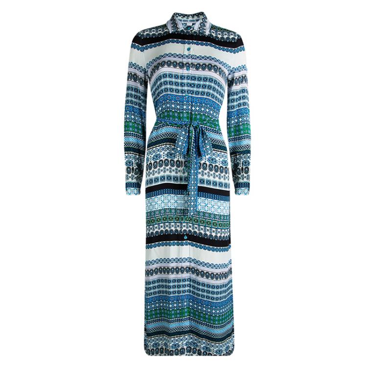 مملوكة مسبقًا Diane Von Furstenberg Multicolor Printed Silk Button Front Amina Maxi Dress XS