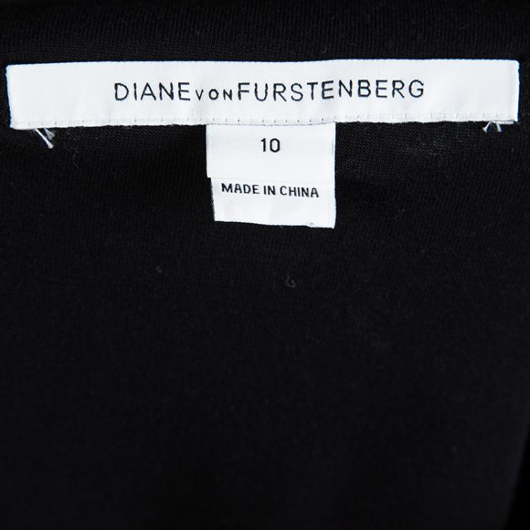 Pre Owned Diane Von Furstenberg Black Lace Zarita Scoop Dress L