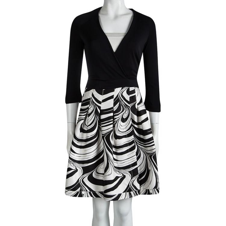 Diane Von Furstenberg Black Marble Wave Jewel Wrap Dress S Diane 