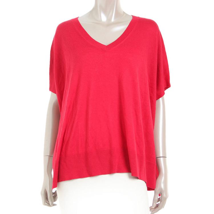 Pre Owned Diane Von Furstenberg Red Oversized Knit Top S