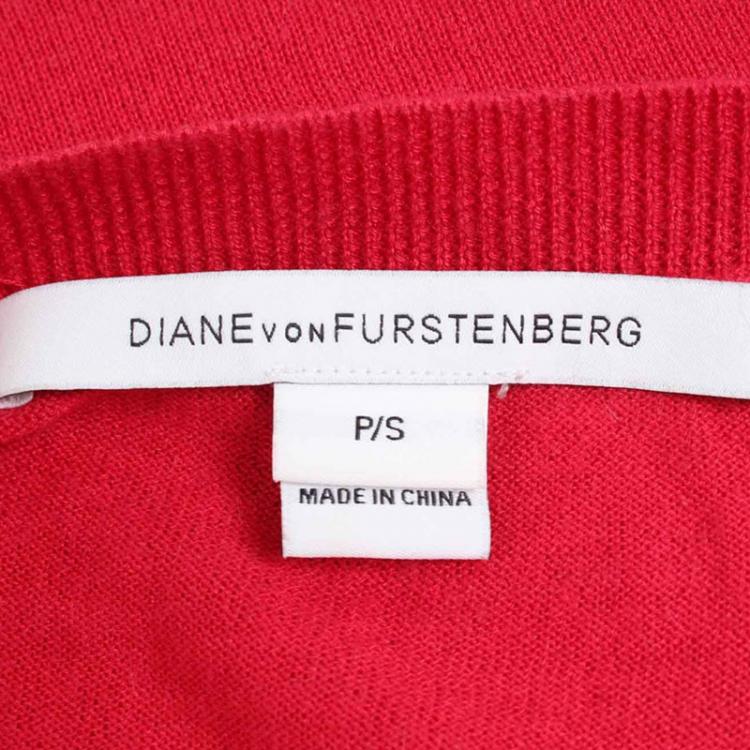 Pre Owned Diane Von Furstenberg Red Oversized Knit Top S