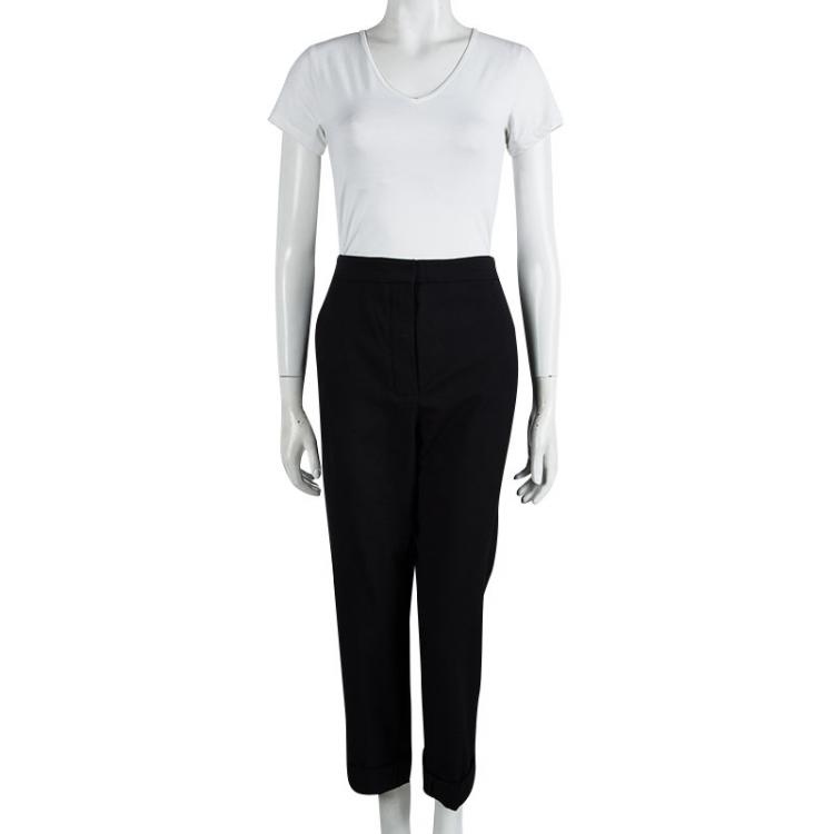 Pre Owned Diane Von Furstenberg Black Drawstring Detail Cropped Johnson Trousers L