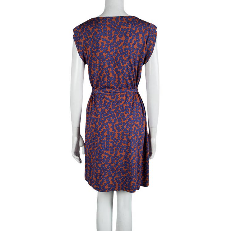 Pre Owned Diane Von Furstenberg Orange Printed Silk Jersey Amberlin Dress M