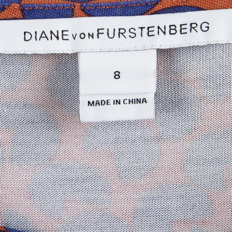 Pre Owned Diane Von Furstenberg Orange Printed Silk Jersey Amberlin Dress M