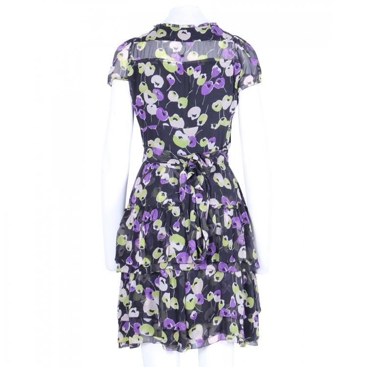 مملوكة مسبقًا Diane Von Furstenberg Black Floral Print Wrap Dress S