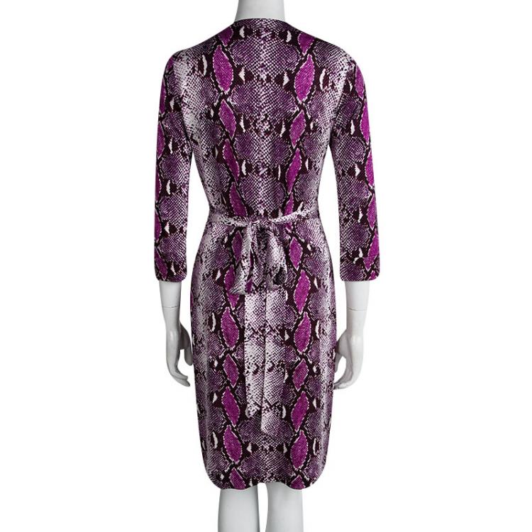 Pre Owned Diane Von Furstenberg Purple Snakeskin Print New Julian Two Wrap Dress M