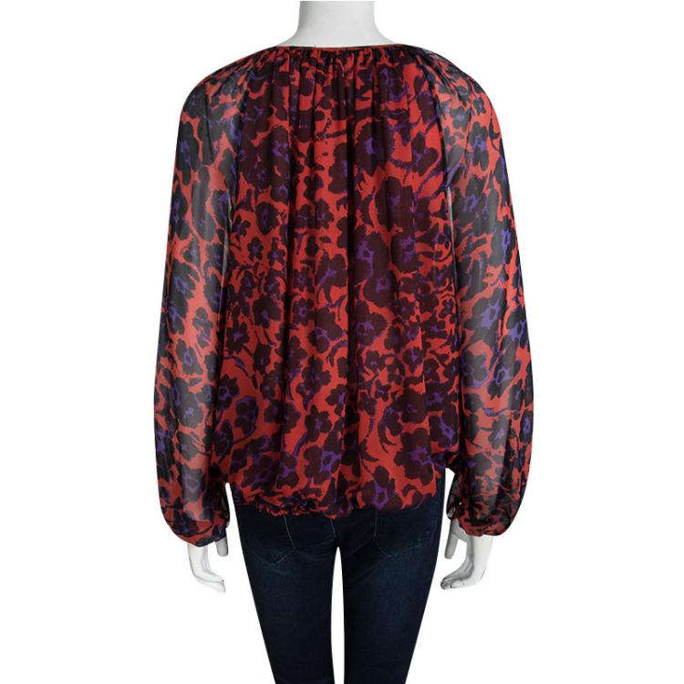 Pre Owned Diane Von Furstenberg Multicolor Printed Silk Hathaway Blouse M