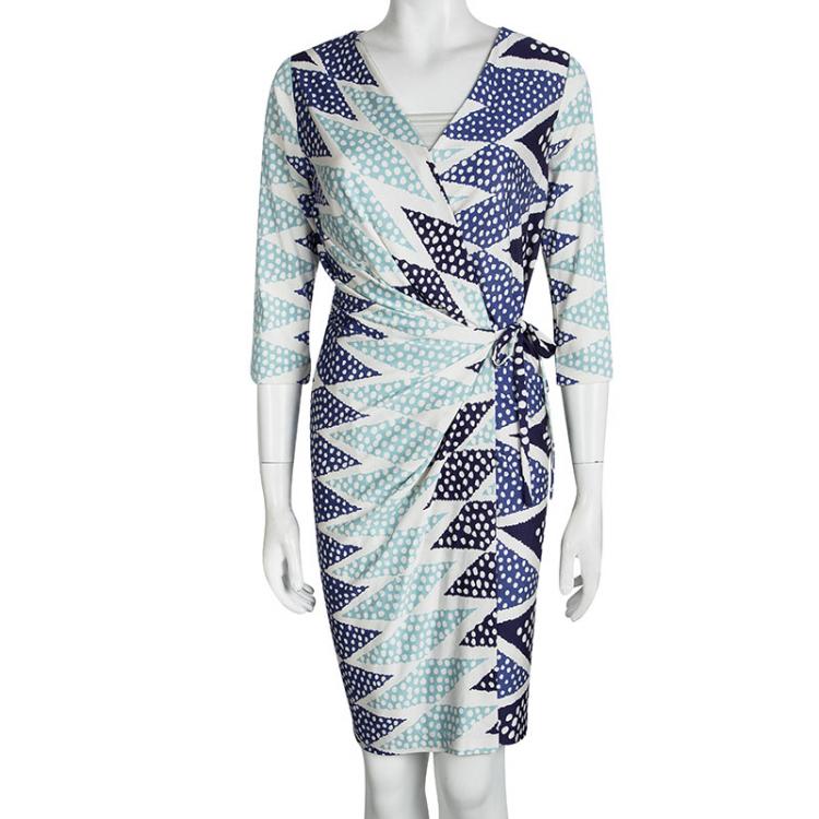 Pre Owned Diane Von Furstenberg Ornamentalist Diamonds Print Evrin Wrap Dress M