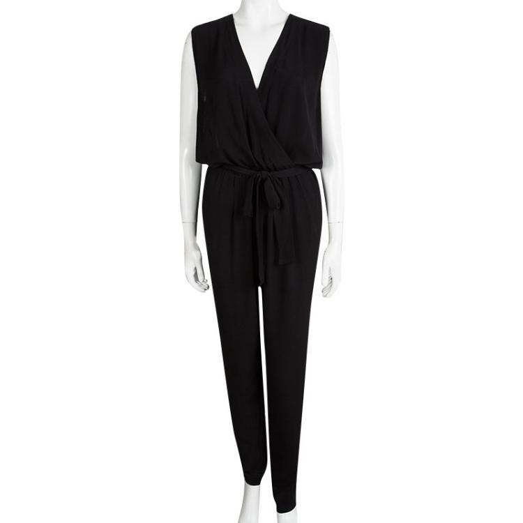 Pre Owned Diane Von Furstenberg Black Rawena Tie Detail Sleeveless Jumpsuit M