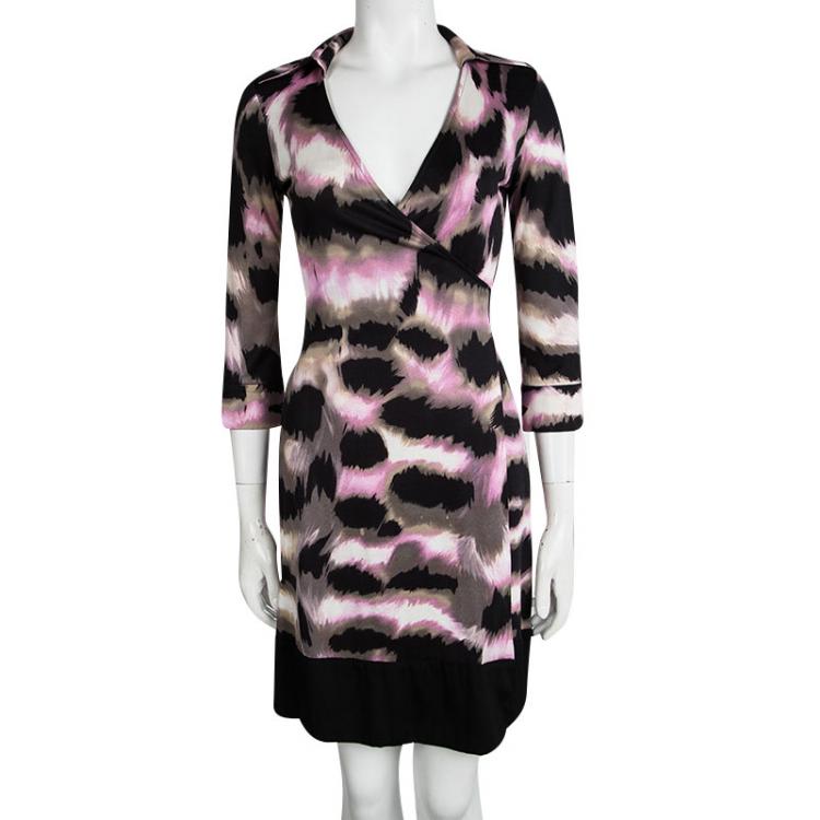مملوكة مسبقًا Diane Von Furstenberg Printed Silk Jersey Lindsey Mini Wrap Dress S
