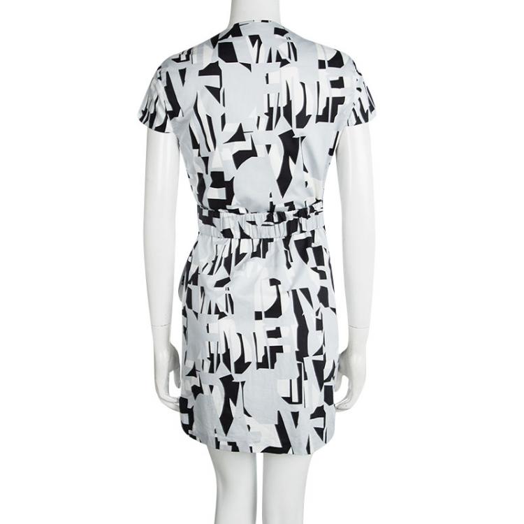 Pre Owned Diane Von Furstenberg Printed Cotton Alba Two Mini Draped Dress S