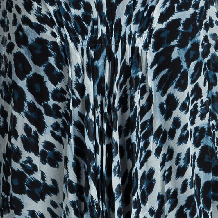 Pre Owned Diane Von Furstenberg Snow Cheetah Printed Silk Fleurette Kaftan Tunic M