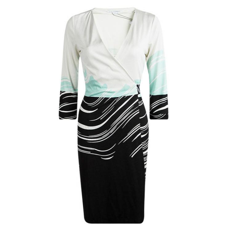 Pre Owned Diane Von Furstenberg Multicolor Printed Jersey Wrap Dress M