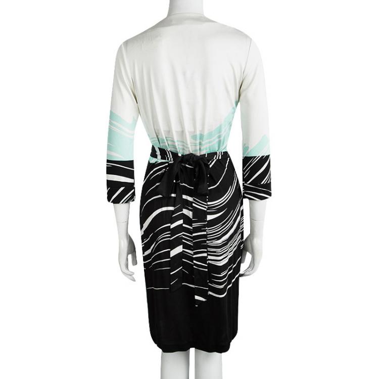 Pre Owned Diane Von Furstenberg Multicolor Printed Jersey Wrap Dress M