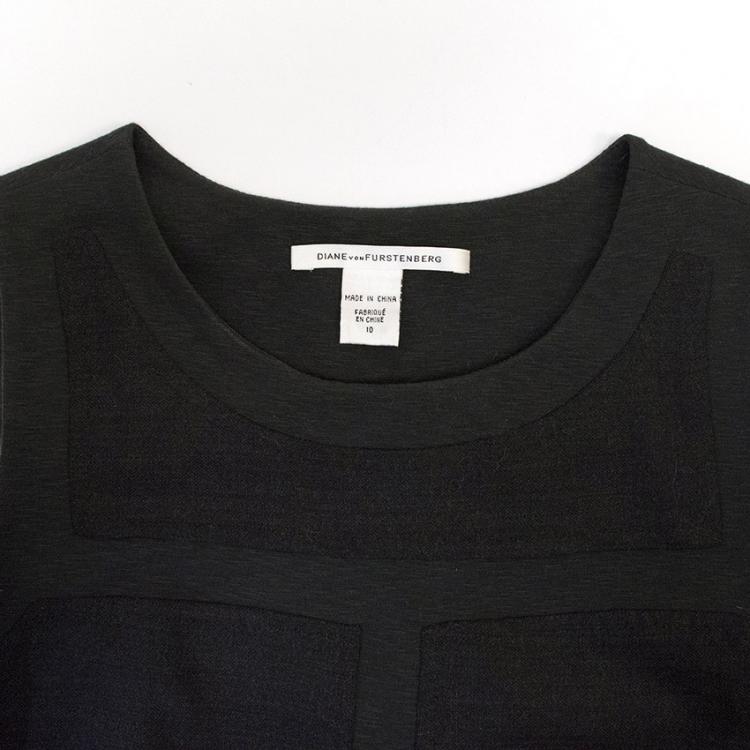 Pre Owned Diane Von Furstenberg Charcoal Grey Cotton Blend Sleeveless Dress L