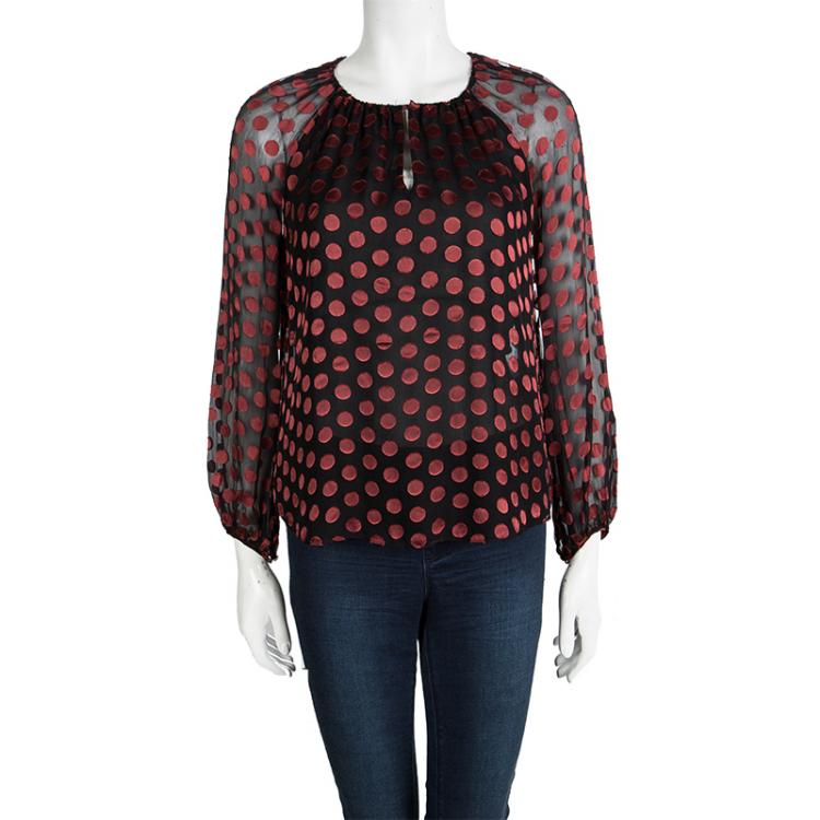 Pre Owned Diane Von Furstenberg Marnie Black Burnout Detail Long Sleeve Blouse XS