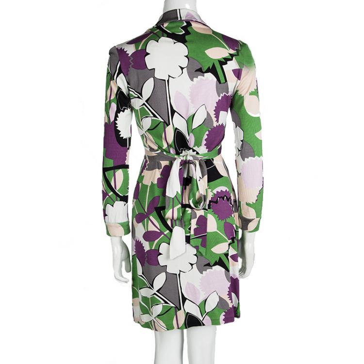 مملوكة مسبقًا Diane Von Furstenberg Multicolor Floral Printed New Jeanne Two Wrap Dress S
