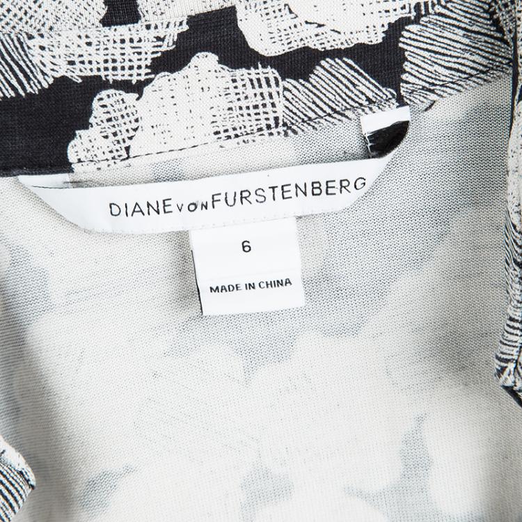 Pre Owned Diane Von Furstenberg Monochrome Printed New Jeanne Two Wrap Tunic M