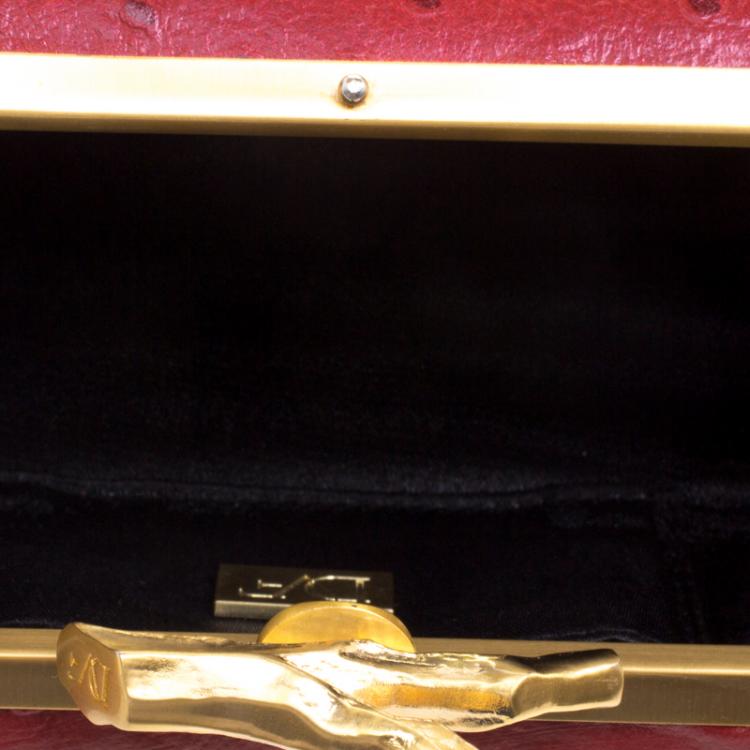 Pre Owned Diane Von Furstenberg Red Ostrich Embossed Leather Long Lytton Clutch