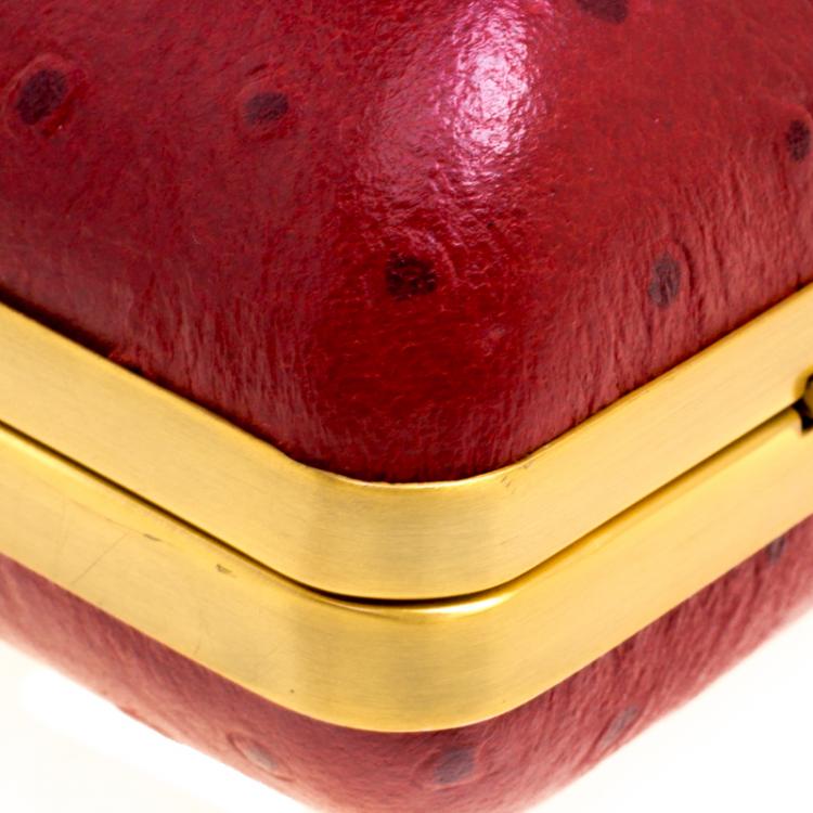 Pre Owned Diane Von Furstenberg Red Ostrich Embossed Leather Long Lytton Clutch
