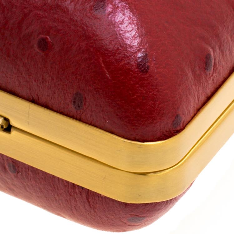 Pre Owned Diane Von Furstenberg Red Ostrich Embossed Leather Long Lytton Clutch