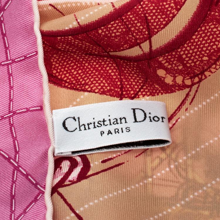 Pre Owned Dior Pink Printed Silk Square Scarf