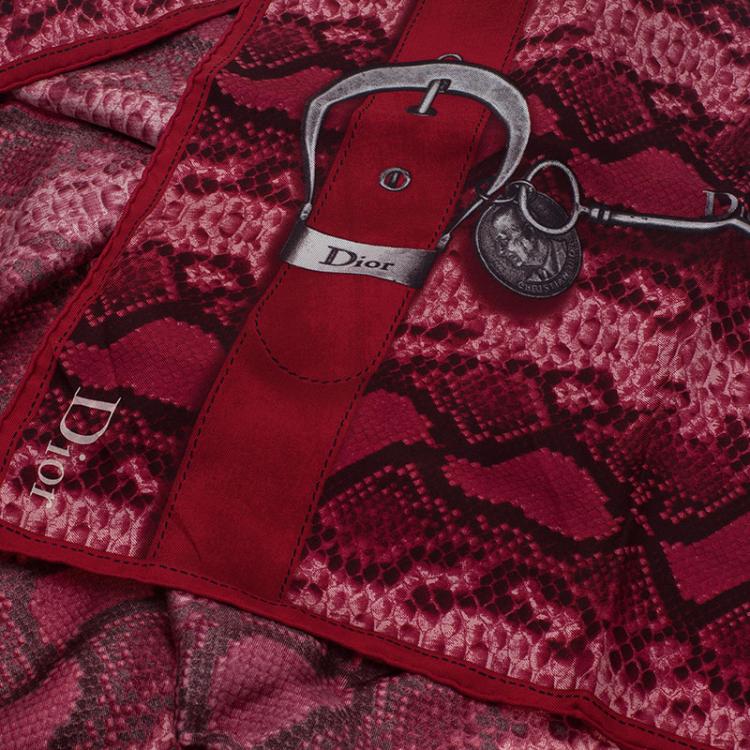 مملوكة مسبقًا Dior Pink and Red Printed Silk Square Scarf