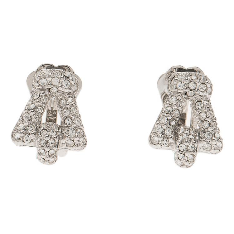 Pre Owned Dior Crystal Studded Silver Tone Clip-On Earrings