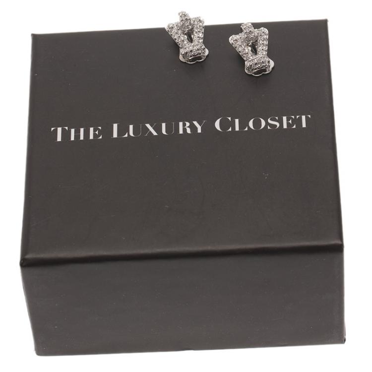 Pre Owned Dior Crystal Studded Silver Tone Clip-On Earrings