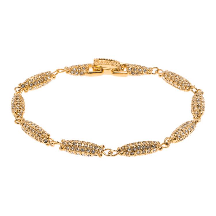 Pre Owned Dior Crystal Studded Gold Tone Bracelet Size 21cm
