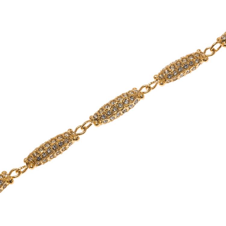Pre Owned Dior Crystal Studded Gold Tone Bracelet Size 21cm