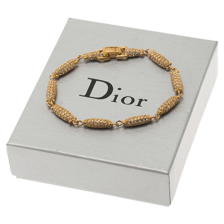 Pre Owned Dior Crystal Studded Gold Tone Bracelet Size 21cm