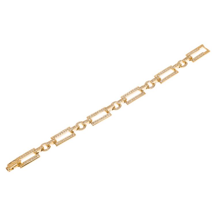 Pre Owned Dior Crystal Studded Gold Tone Link Bracelet Size 19cm
