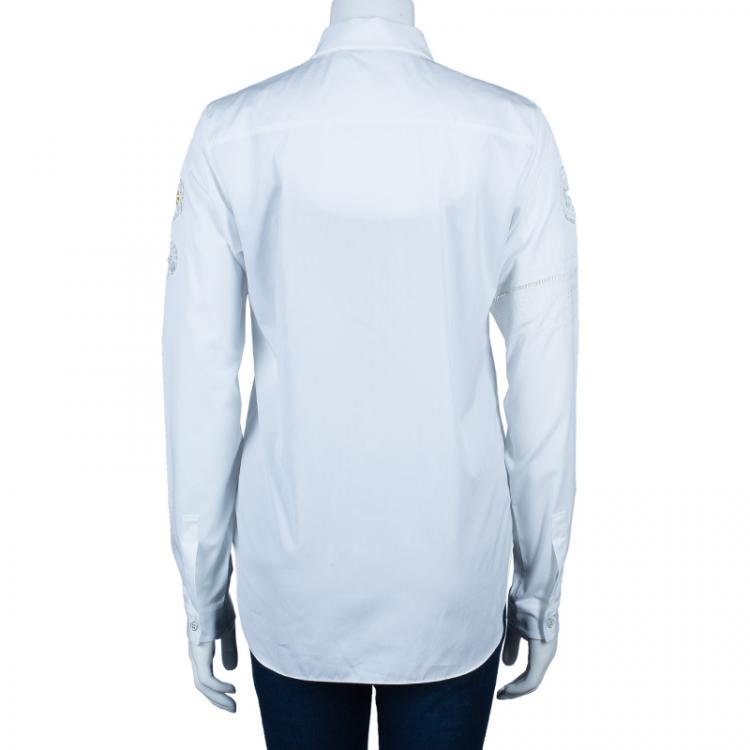 مملوكة مسبقًا Dior White Embroidered Sleeve Shirt M
