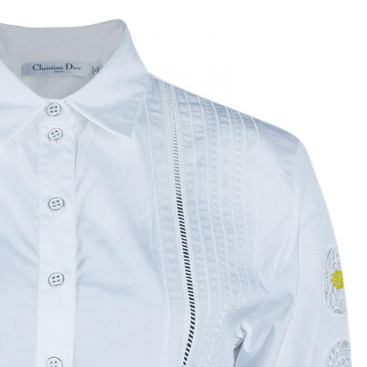 مملوكة مسبقًا Dior White Embroidered Sleeve Shirt M