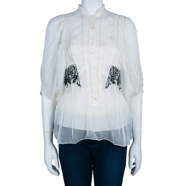 مملوكة مسبقًا Dior White Beaded Chiffon Top M