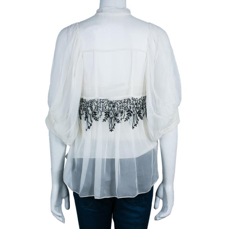 مملوكة مسبقًا Dior White Beaded Chiffon Top M