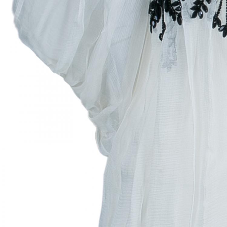 مملوكة �مسبقًا Dior White Beaded Chiffon Top M