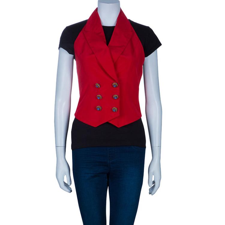 Pre Owned Dior Red Silk Button Vest Top M