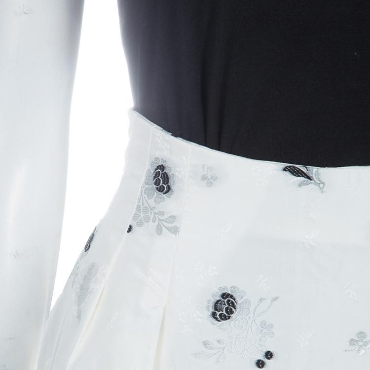 Pre Owned         Dior Cream Lurex Embroidered Silk Skirt S