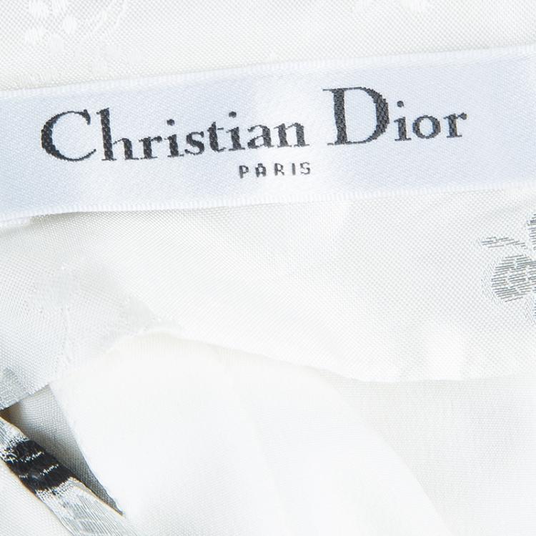 Pre Owned         Dior Cream Lurex Embroidered Silk Skirt S