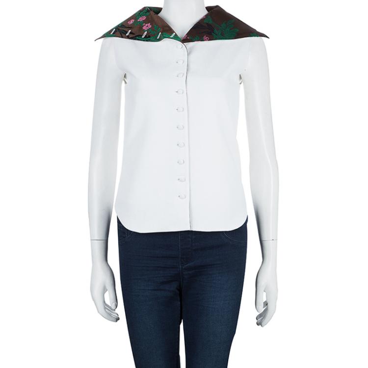 Pre Owned Dior White Contrast Embroidered Collar Sleeveless Buttondown Jacket S