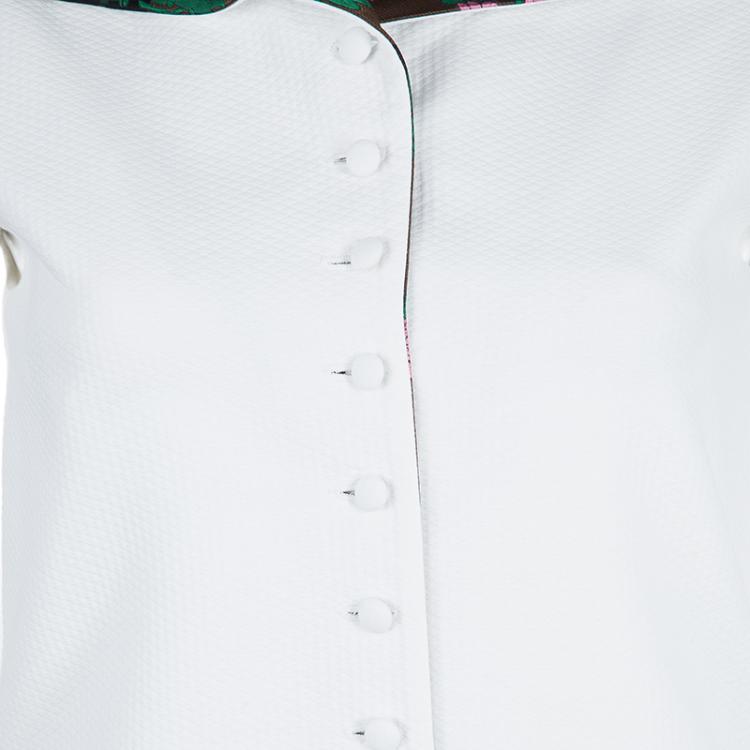 Pre Owned Dior White Contrast Embroidered Collar Sleeveless Buttondown Jacket S