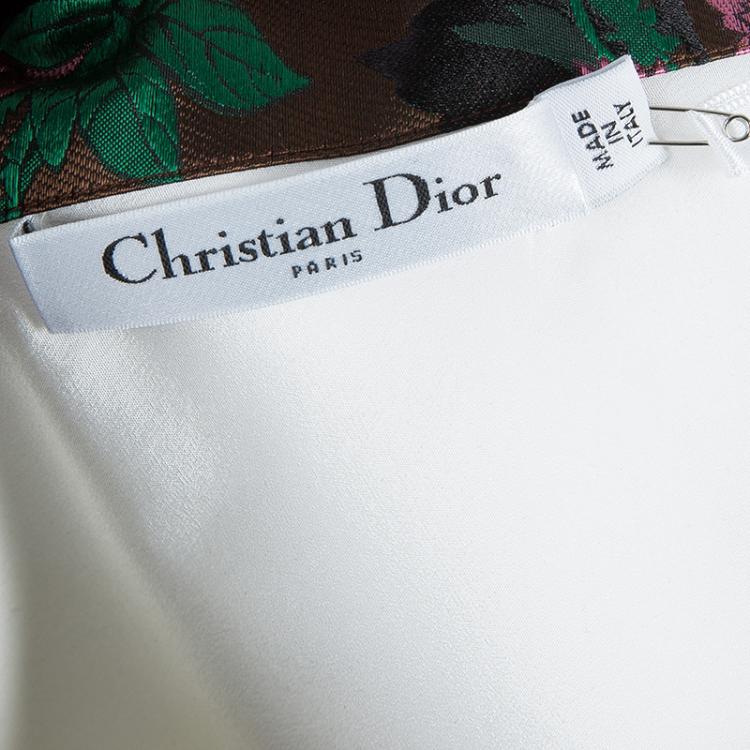 Pre Owned Dior White Contrast Embroidered Collar Sleeveless Buttondown Jacket S