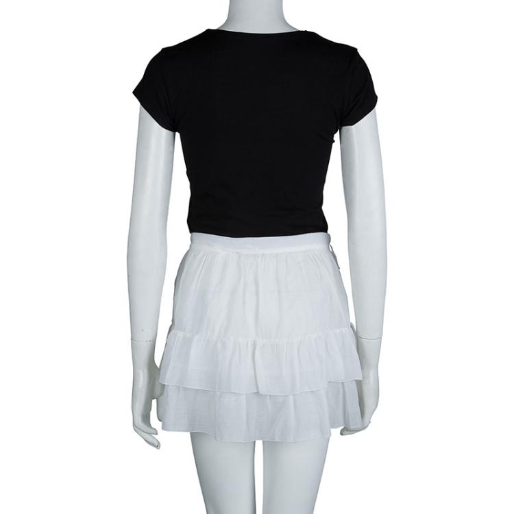 مملوكة مسبقًا Dior White Cotton Voile Tiered Wraparound Mini Skirt M