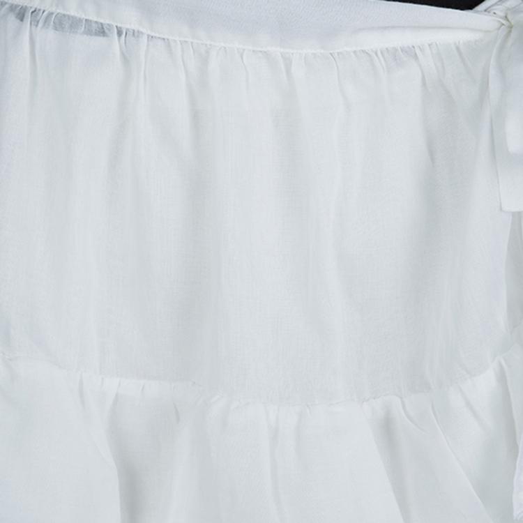 مملوكة مسبقًا Dior White Cotton Voile Tiered Wraparound Mini Skirt M