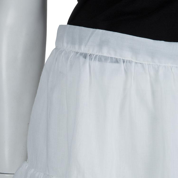 مملوكة مسبقًا Dior White Cotton Voile Tiered Wraparound Mini Skirt M
